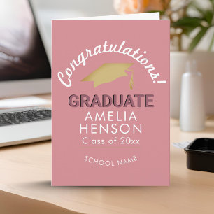 Pink Congratulations Graduate Graduation Cap Card