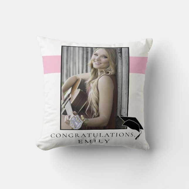 Pink Congratulations Graduate Graduation Photo Cushion (Front)