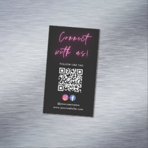 Pink Connect With Us Instagram Facebook Qr Code Magnetic Business Card