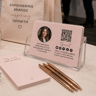 Pink Connect with Us Qr Code Logo Photo Business Card