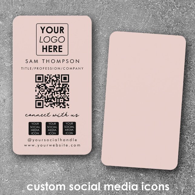 Pink Connect with Us Social Media QR Code Logo Business Card (Pink Connect with Us Social Media QR Code Logo Business Card)