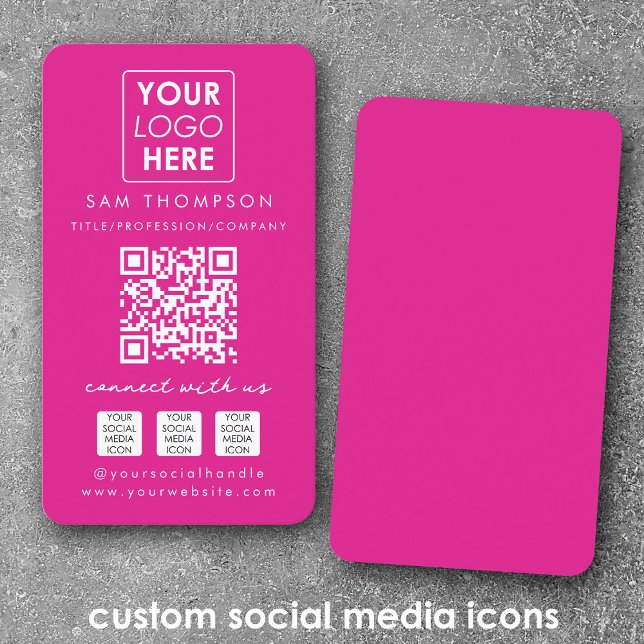 Pink Connect with Us Social Media QR Code Logo Business Card (Pink Connect with Us Social Media QR Code Logo Business Card)