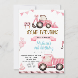 Pink Construction Birthday Invitation