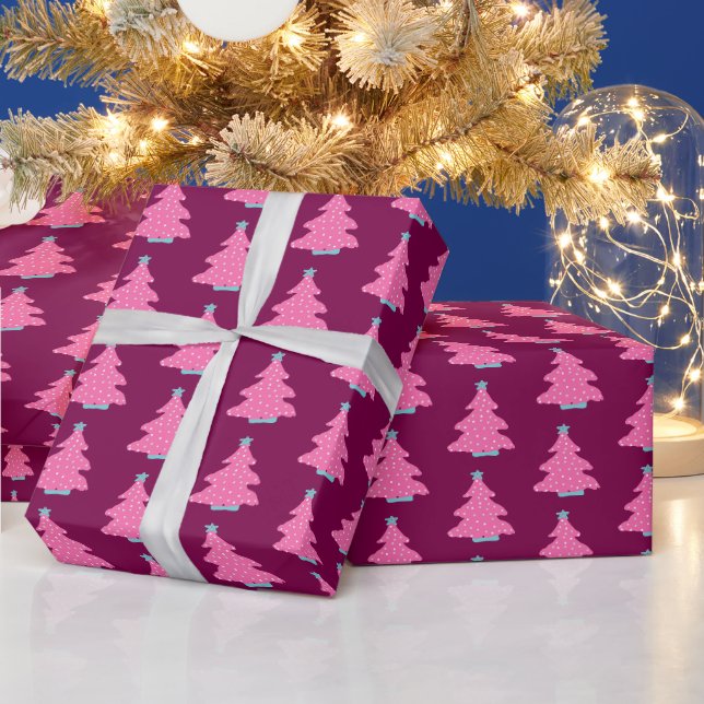 Pink Contemporary Christmas Trees Wrapping Paper (Holidays)