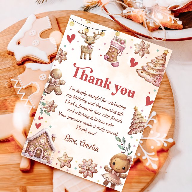 Pink Cookie Christmas Birthday Thank You Card (Creator Uploaded)