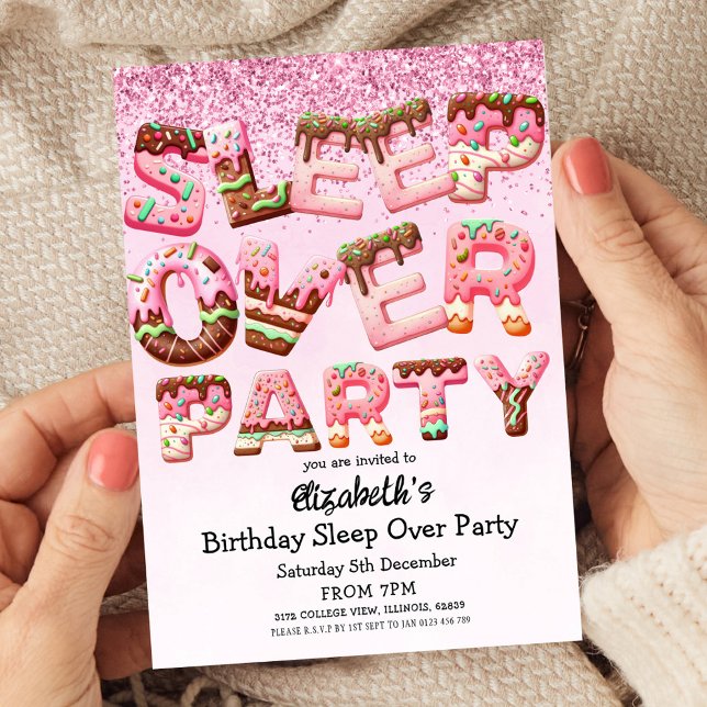 Pink Cookie Letter Sleepover Birthday Party Invitation (Creator Uploaded)