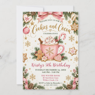 Pink Cookies and Cocoa Birthday Party Invitation