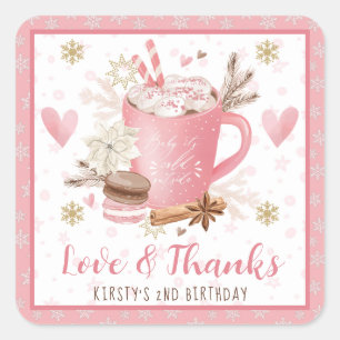 Pink Cookies & Cocoa Birthday Party Favor Square Sticker