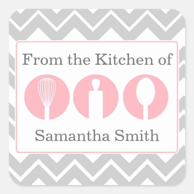 Pink Cooking Utensils Trio Kitchen Labels (Front)