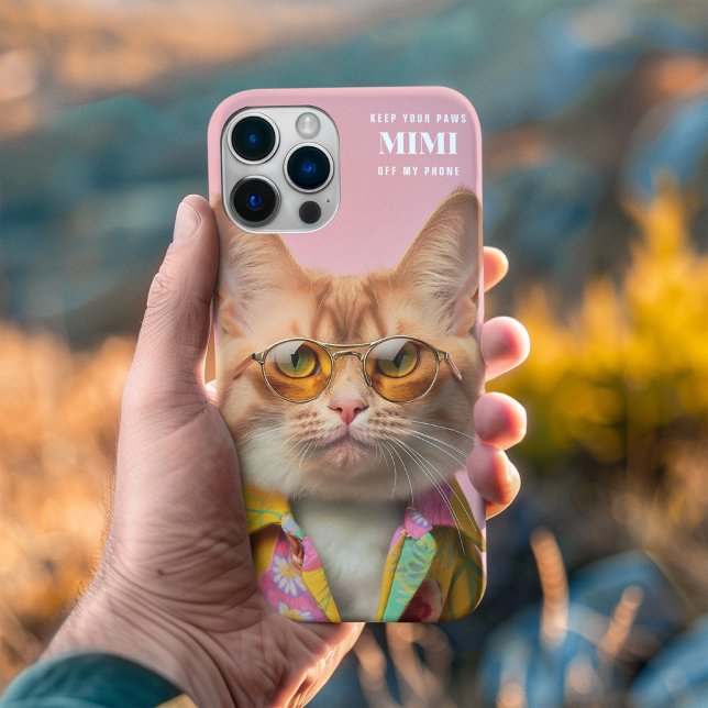 Pink Cool Cat Illustration Glasses Pet Paws Case-Mate iPhone Case (Creator Uploaded)