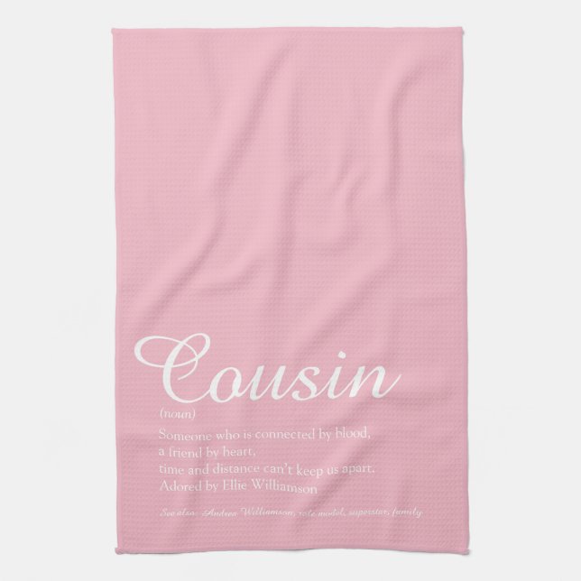 Pink Cool Favourite Best Ever Cousin Definition Tea Towel (Vertical)