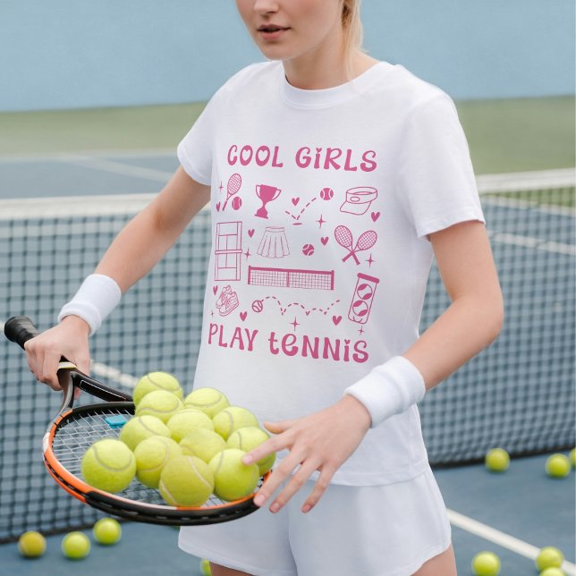 Pink Cool Girls Play Tennis Cute Hearts T-Shirt (Creator Uploaded)