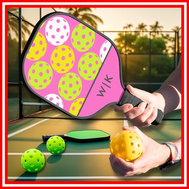 Pink Cool Modern Monogrammed Pickleball Paddle (Pink Cool Modern Monogrammed Pickleball Paddle)