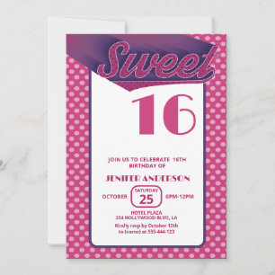 Pink Cool retro bold typography sweet 16 Invitation