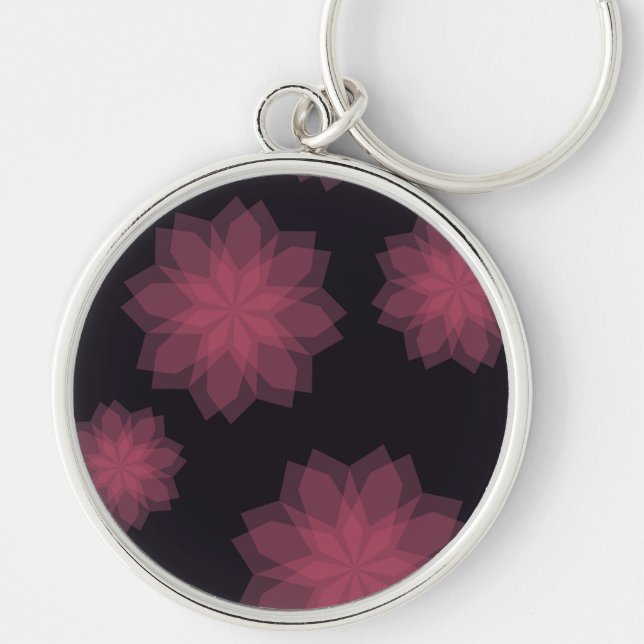 Pink, cool, trendy, modern flower abstraction key ring (Front)