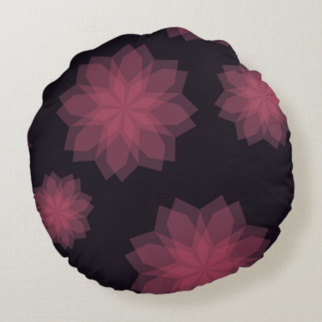 Pink, cool, trendy, modern flower abstraction round cushion (Back)