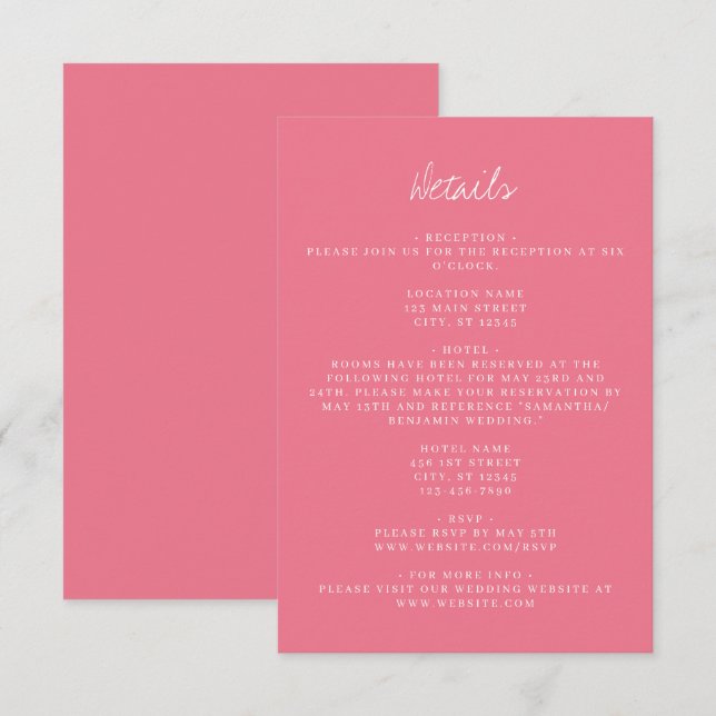 Pink Coordinate Wedding Details Enclosure Card (Front/Back)
