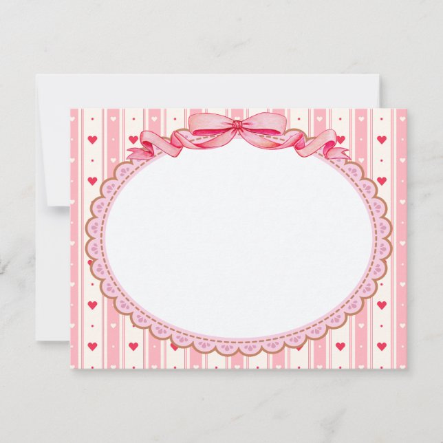 Pink Coquette Aesthetic Frame with Bow and Hearts Card (Front)