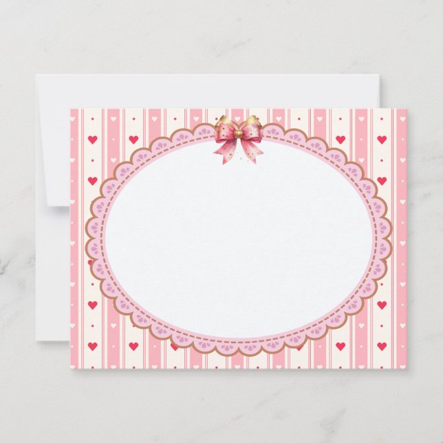 Pink Coquette Aesthetic Frame with Bow and Hearts Card (Front)