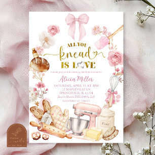 Pink Coquette All You Knead is Love Baking Bridal Invitation