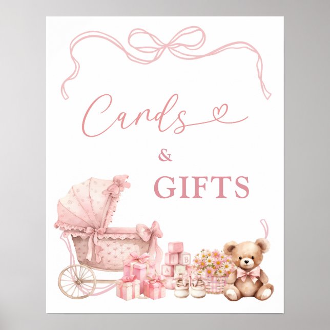 Pink Coquette Baby Carriage Cards and Gifts Poster (Front)