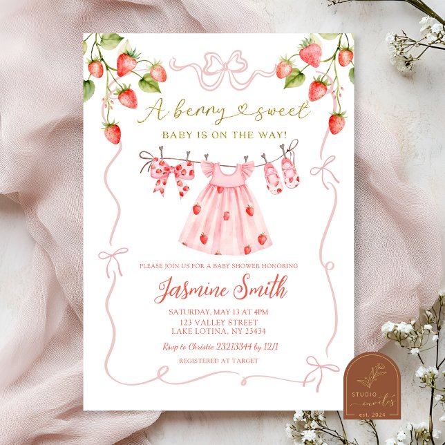 Pink Coquette Baby Clothes Berry Sweet Baby Shower Invitation (Creator Uploaded)