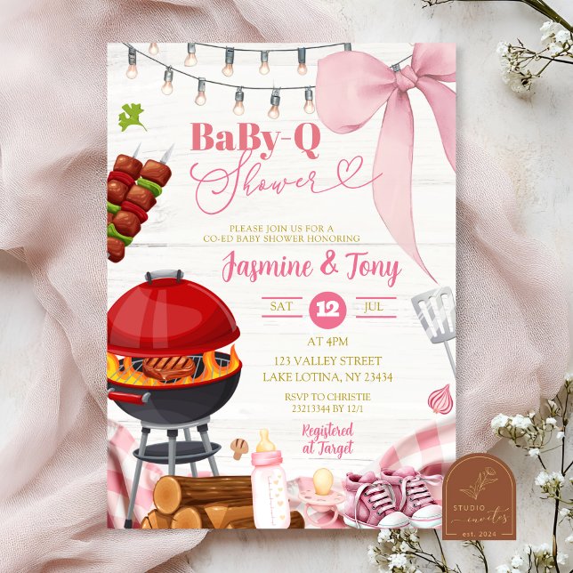 Pink Coquette Backyard BabyQ Baby Shower Invitation (Creator Uploaded)