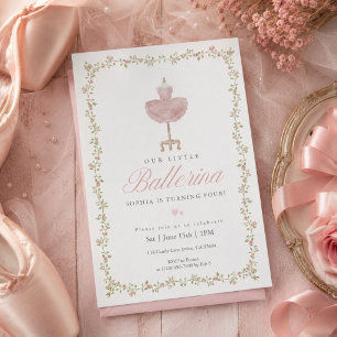 Pink Coquette Ballerina Bow Ribbon Girl Birthday Invitation