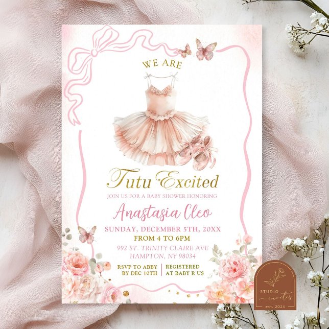Pink Coquette Ballerina Tutu Floral Baby Shower Invitation (Creator Uploaded)