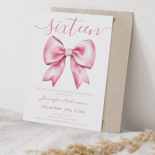 Pink Coquette Blush Bow Sweet 16 Birthday Invitation