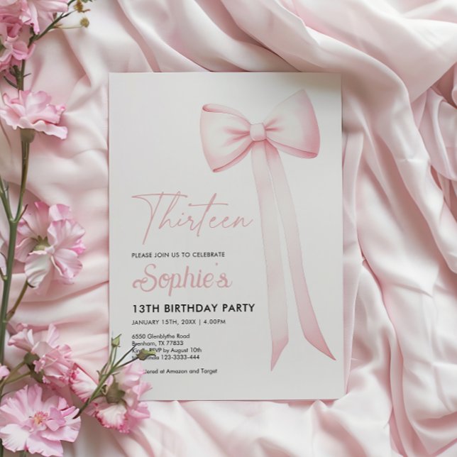 Pink Coquette Bow 13th Birthday Invitation (Creator Uploaded)