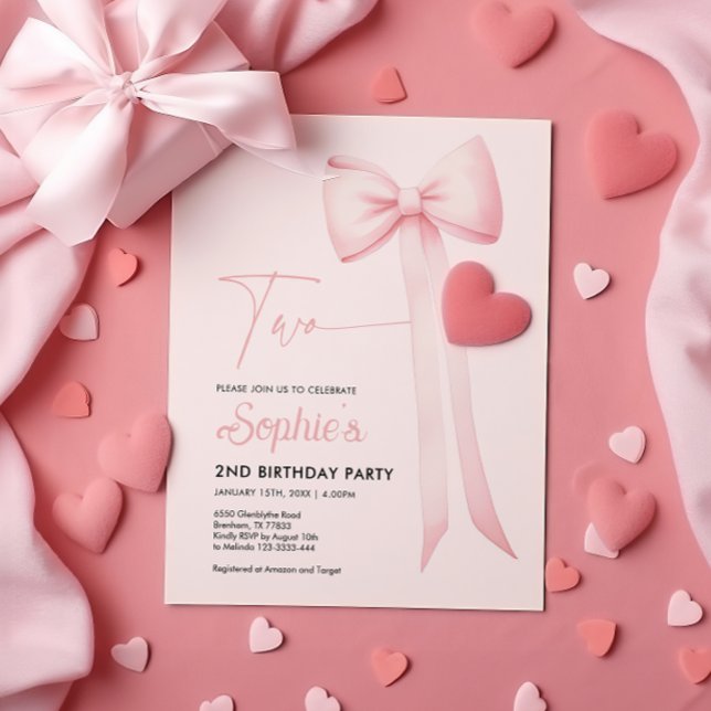Pink Coquette Bow 2nd Birthday Invitation (Creator Uploaded)