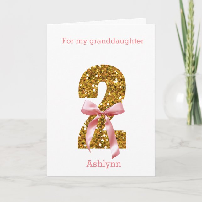 Pink Coquette Bow and Gold Glitter 2nd Birthday Card (Front)