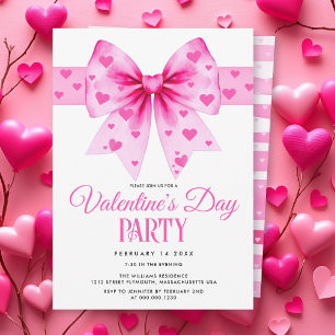 Pink coquette bow and hearts Valentine's Day party Invitation