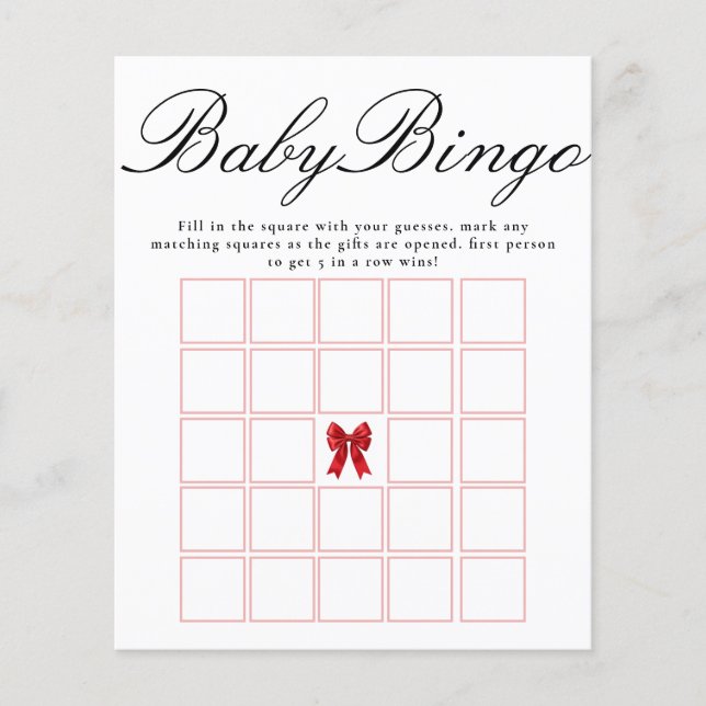 Pink Coquette Bow Baby Bingo Shower Game (Front)