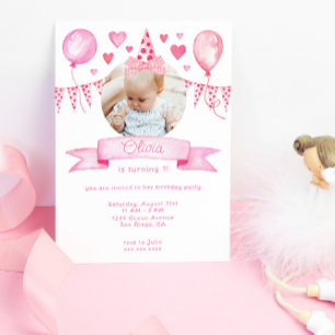 Pink Coquette Bow Baby Girl Birthday Party Invitation