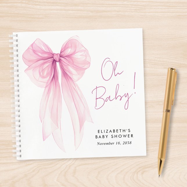 Pink Coquette Bow Baby Girl Shower Guest Book (Creator Uploaded)