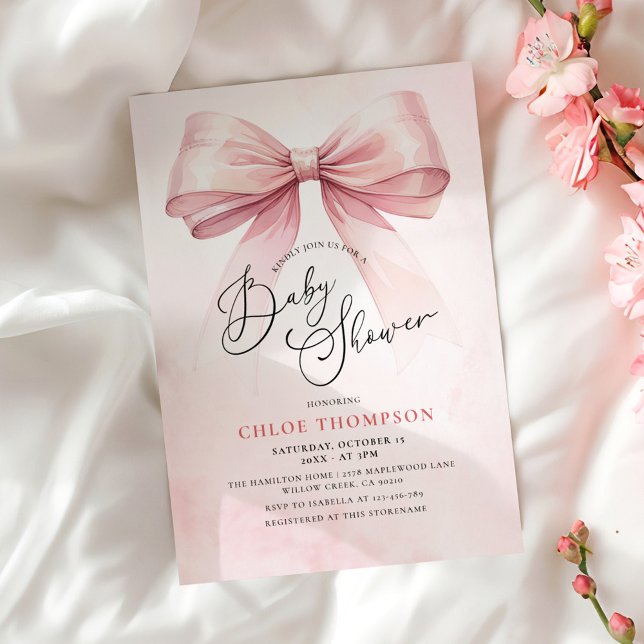 Pink Coquette Bow Baby Girl Shower Invitation (Creator Uploaded)
