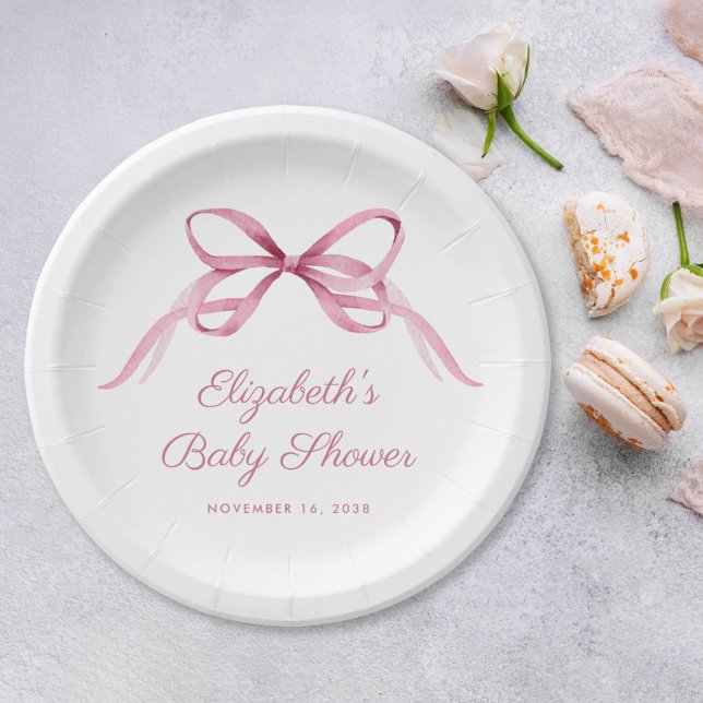 Pink Coquette Bow Baby Girl Shower Paper Plate (Creator Uploaded)