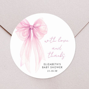 Pink Coquette Bow Baby Girl Shower Thank You Classic Round Sticker