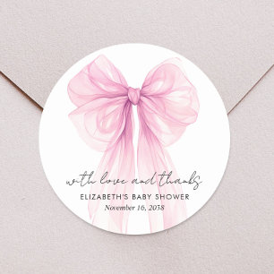 Pink Coquette Bow Baby Girl Shower Thank You Classic Round Sticker