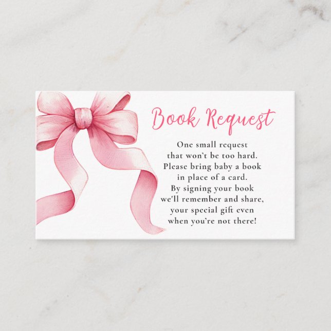 Pink Coquette Bow Baby Shower Book Request Enclosure Card (Front)
