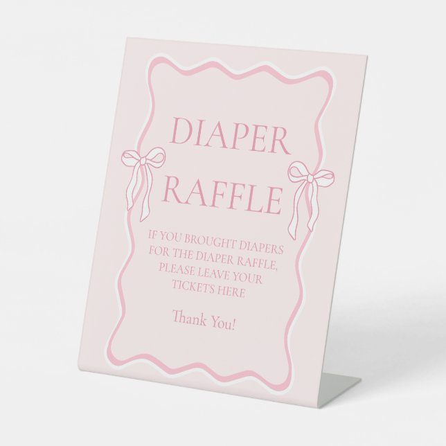 Pink Coquette Bow  Baby Shower Diaper Raffle Game Pedestal Sign (Front)