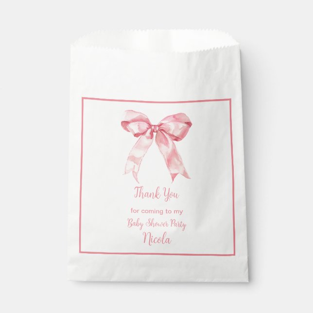 Pink Coquette Bow Baby Shower Favour Bags (Front)