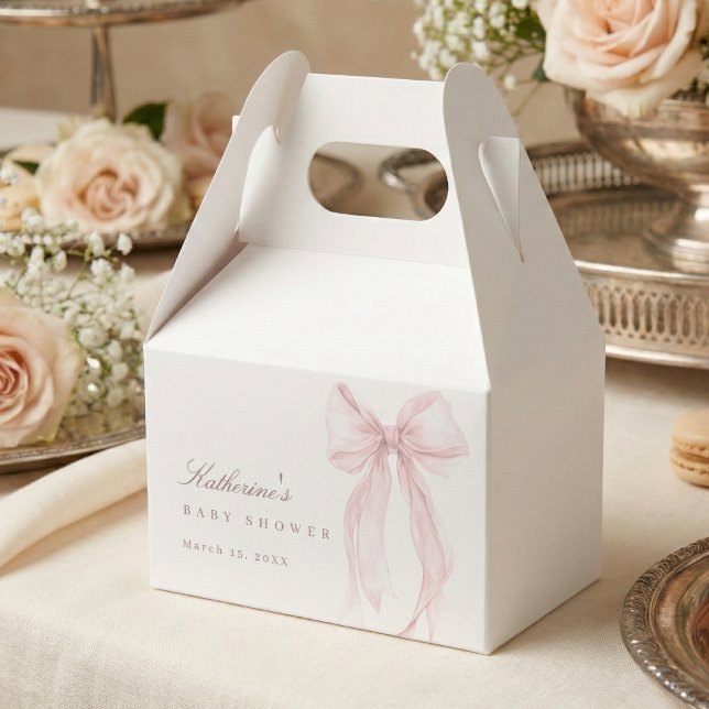 Pink Coquette Bow Baby Shower Favour Box (Pink Bow Baby Shower Favor Box)