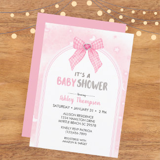Pink Coquette Bow Baby Shower Girl Invitation