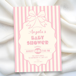 Pink coquette bow baby shower invitation