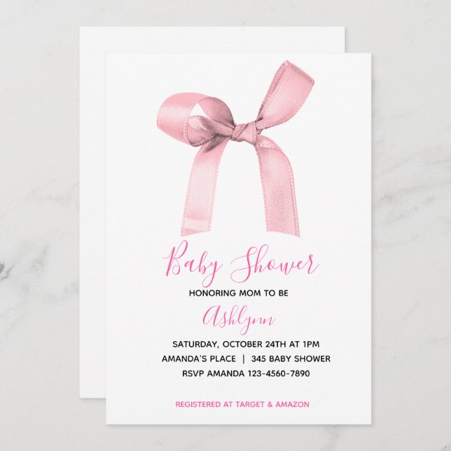 Pink Coquette Bow Baby Shower Invitation (Front/Back)
