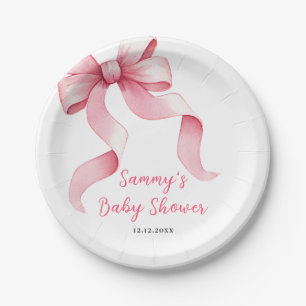 Pink Coquette Bow Baby Shower Paper Plate