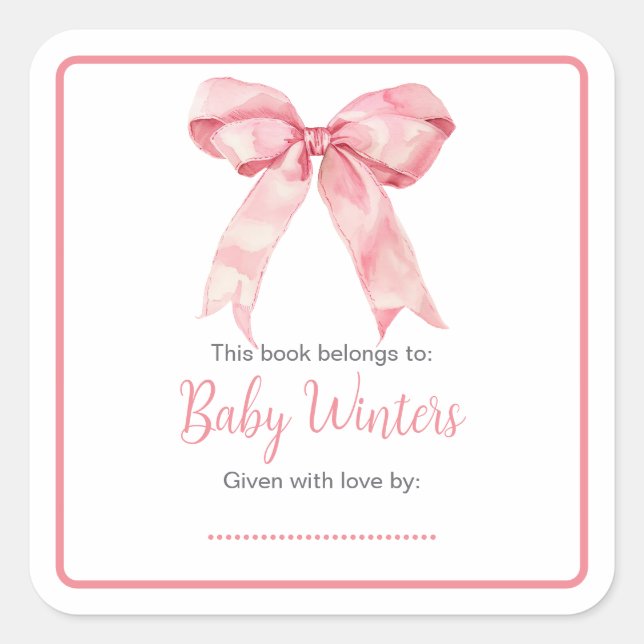 Pink Coquette Bow Baby Shower Square Sticker (Front)